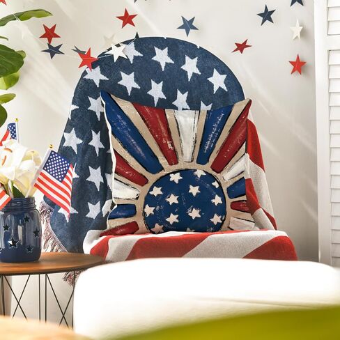 AVOIN colorlife Let Freedom Ring Stars Fireworks أحمر أبيض زهرة رمي أغطية وسائد، 40.64 × 40.64 سم، الرابع من يوليو، يوم الاستقلال الوطني التذكاري، علم الولايات المتحدة الأمريكية، غطاء وسادة لأريكة الأريكة، مجموعة من 4 in Kuwait