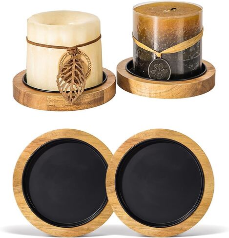 Acacia Wood Candle Holder Farmhouse Decor, 2-Pack Wooden Rustic Pillar Candle Stand for Table, Candlestick Holder for Table Centerpiece Decor, Holds Candles up to 3.35In Diameter in Saudi Arabia
