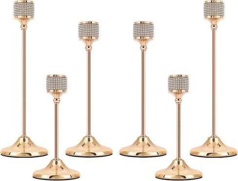 Set of 6 French Gold Metal Taper Candle Holders, Vintage Candlestick Holders for Table Mantel Dining Fireplace Wedding Party Anniversary Centerpiece Home Decor and Housewarming Gift-Gold-6 in Saudi Arabia
