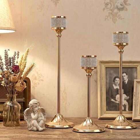 Set of 6 French Gold Metal Taper Candle Holders, Vintage Candlestick Holders for Table Mantel Dining Fireplace Wedding Party Anniversary Centerpiece Home Decor and Housewarming Gift-Gold-6 in Saudi Arabia