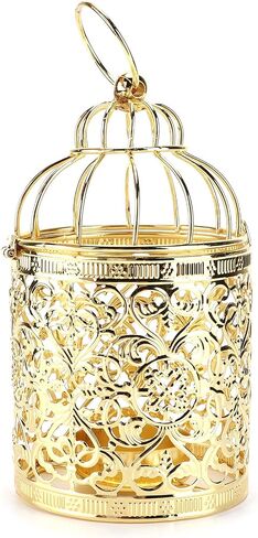 Bird Cage Candle Holder, Elegant Hanging Gold Metal Lantern Tealight Centerpiece for Table Wedding Party Home Decor in Kuwait