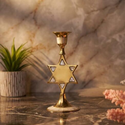 House of Wemy Star-Shaped Brass & Mother of Pearl Candle Holder for Taper Candles | for Home Decor, Bedroom, Living Room Decor, Table Centerpieces & Festival Decoration (8x8x17 cm) in Saudi Arabia