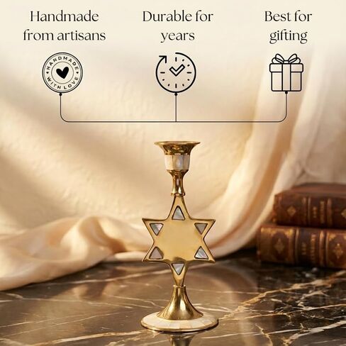 House of Wemy Star-Shaped Brass & Mother of Pearl Candle Holder for Taper Candles | for Home Decor, Bedroom, Living Room Decor, Table Centerpieces & Festival Decoration (8x8x17 cm) in Saudi Arabia