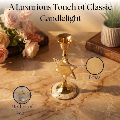 House of Wemy Star-Shaped Brass & Mother of Pearl Candle Holder for Taper Candles | for Home Decor, Bedroom, Living Room Decor, Table Centerpieces & Festival Decoration (8x8x17 cm) in Saudi Arabia