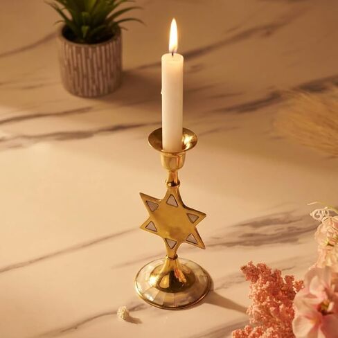 House of Wemy Star-Shaped Brass & Mother of Pearl Candle Holder for Taper Candles | for Home Decor, Bedroom, Living Room Decor, Table Centerpieces & Festival Decoration (8x8x17 cm) in Saudi Arabia