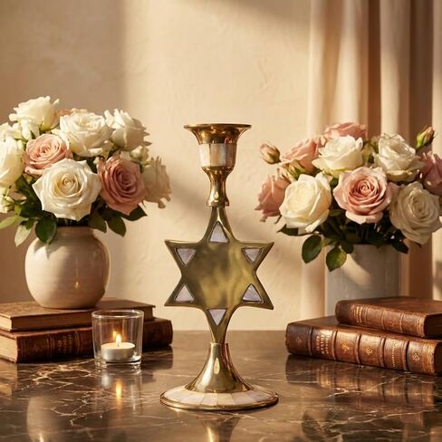 House of Wemy Star-Shaped Brass & Mother of Pearl Candle Holder for Taper Candles | for Home Decor, Bedroom, Living Room Decor, Table Centerpieces & Festival Decoration (8x8x17 cm) in Saudi Arabia