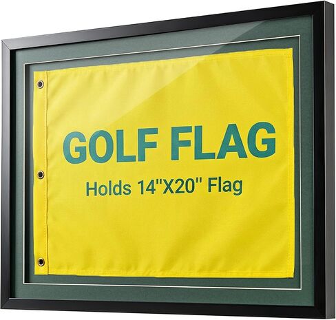 Golf Flag Frame 18x24 for 14x20 Pin Flags, Black Solid Wood Golf Memorabilia Display Case with Double-Layer Floating Mat, No-Hook Wall Mount Shadow Box, Golf Gift for Men (Flag Not Included) in Saudi Arabia