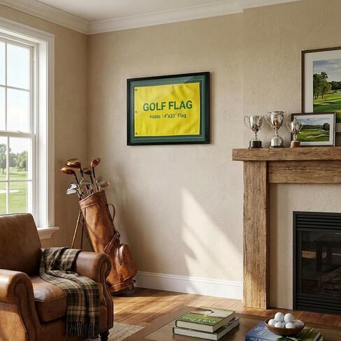 Golf Flag Frame 18x24 for 14x20 Pin Flags, Black Solid Wood Golf Memorabilia Display Case with Double-Layer Floating Mat, No-Hook Wall Mount Shadow Box, Golf Gift for Men (Flag Not Included) in Saudi Arabia