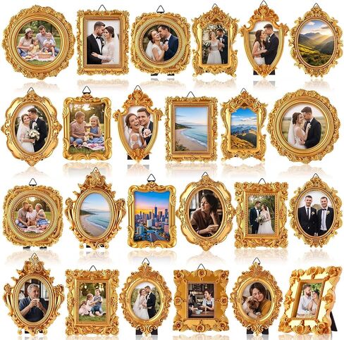 Lineshading Set of 12 Mini Vintage Gold Picture Frames Small Picture Photo Frame Bulk Tiny Baroque Antique Resin Frames for Crafts DIY Bridal Party Table Display Wall Decor in Kuwait