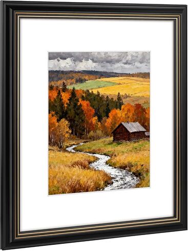 Golden State Art 16x20 Picture Frame Black Gold Trim - Solid Wood Frame With Tempered Glass - Fits 16x20 without & 11x14 In Photos With Mat - Wall Mount Vertical Horizontal for Art, Posters, Portraits in Kuwait