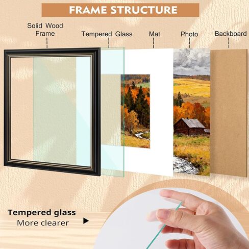 Golden State Art 16x20 Picture Frame Black Gold Trim - Solid Wood Frame With Tempered Glass - Fits 16x20 without & 11x14 In Photos With Mat - Wall Mount Vertical Horizontal for Art, Posters, Portraits in Kuwait