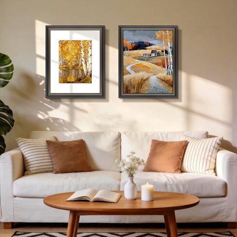 Golden State Art 16x20 Picture Frame Black Gold Trim - Solid Wood Frame With Tempered Glass - Fits 16x20 without & 11x14 In Photos With Mat - Wall Mount Vertical Horizontal for Art, Posters, Portraits in Kuwait
