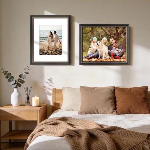 Golden State Art 16x20 Picture Frame Black Gold Trim - Solid Wood Frame With Tempered Glass - Fits 16x20 without & 11x14 In Photos With Mat - Wall Mount Vertical Horizontal for Art, Posters, Portraits in Kuwait