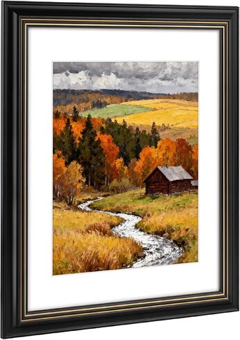 Golden State Art 16x20 Picture Frame Black Gold Trim - Solid Wood Frame With Tempered Glass - Fits 16x20 without & 11x14 In Photos With Mat - Wall Mount Vertical Horizontal for Art, Posters, Portraits in Kuwait