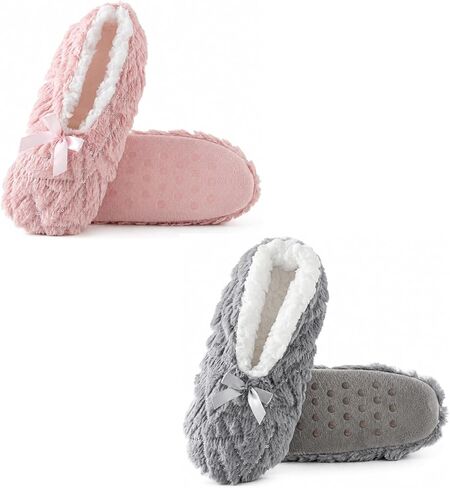 House Slippers for Women Indoor, 2 Pairs Non-Slip Slipper Socks for Women with Grips, Soft Sole Cozy Fuzzy Warm House Shoes as a Gift for Bedroom Travel in Saudi Arabia