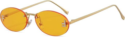 Trendy Rimless Oval Sunglasses for Women Men Retro Y2K Glasses Small Diamond Frame 90s Metal Designer Shades in Saudi Arabia