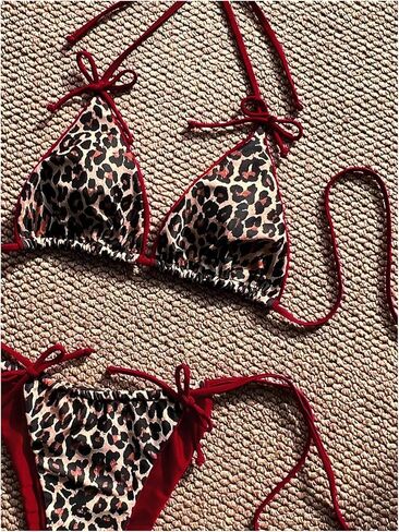 Verdusa Women's 2 Piece Leopard Halter Bikini Set Cheeky High Cut Thong Bathing Suits in Saudi Arabia