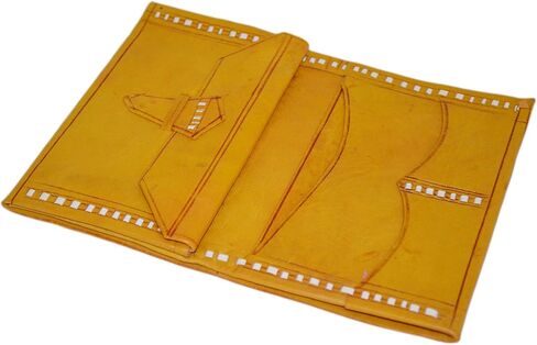 Handmade Moroccan By-fold Leather Wallet Large Vintage Exquisite Handy Yellow in Saudi Arabia