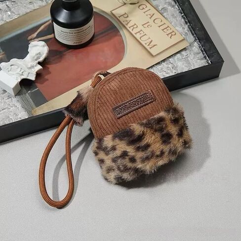 Mini Bag Charm Keychain Wallet - Faux Leopard Fur Corduroy Cheetah Print Keychain Pouch for Handbag Charms, Coin Purse, Car Key Chain in Saudi Arabia
