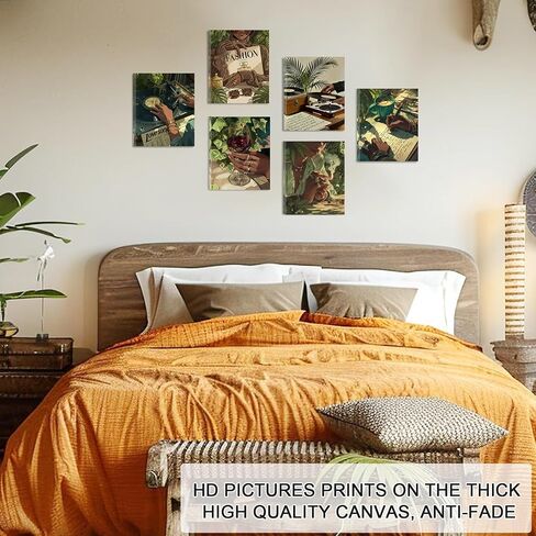 لوحة فنية جدارية لفتاة سوداء، لوحة فنية جدارية من القماش للنساء السود مؤطرة، ديكور جدار أمريكي أفريقي لغرفة المعيشة وغرفة النوم وغرفة الطعام (جاهزة للتعليق، 8 × 10 بوصة، مجموعة من 6، مؤطرة) in Kuwait