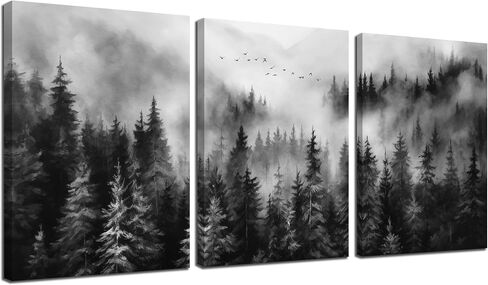 Foggy Forest Canvas Wall Art for Bedroom Black and White Pictures Wall Art for Living Room Home Office Wall Decor 12 x 16 Inch x 3 Pieces in Saudi Arabia