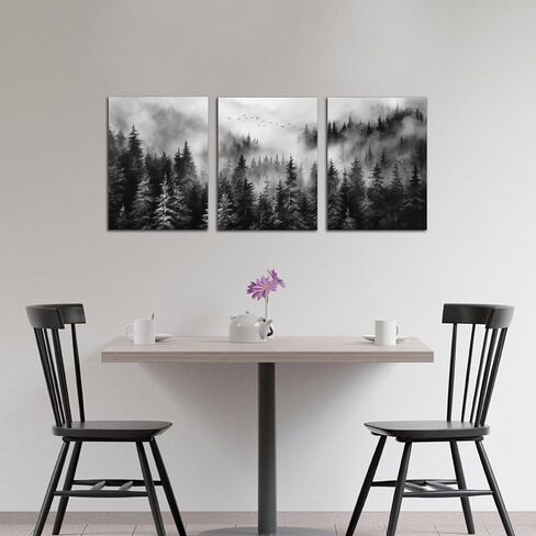 Foggy Forest Canvas Wall Art for Bedroom Black and White Pictures Wall Art for Living Room Home Office Wall Decor 12 x 16 Inch x 3 Pieces in Saudi Arabia