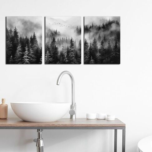 Foggy Forest Canvas Wall Art for Bedroom Black and White Pictures Wall Art for Living Room Home Office Wall Decor 12 x 16 Inch x 3 Pieces in Saudi Arabia