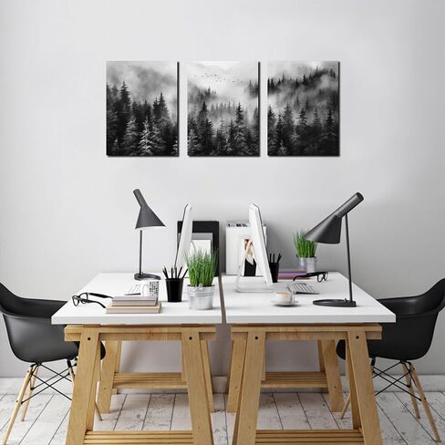 Foggy Forest Canvas Wall Art for Bedroom Black and White Pictures Wall Art for Living Room Home Office Wall Decor 12 x 16 Inch x 3 Pieces in Saudi Arabia
