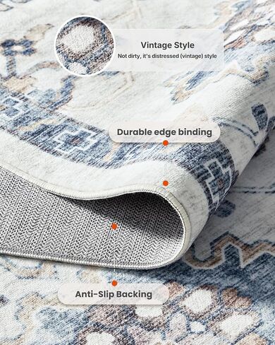 AMADA HOMEFURNISHING Washable Area Rug, Low-Profile Large Area Rug with Non-Slip Backing & Durable Edge Binding, Vintage Large Rugs for Living Room, Bedroom, Dinning Room (8x10,Blue/White) in Saudi Arabia