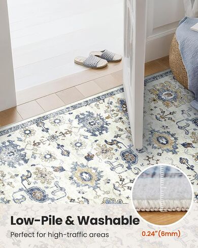 AMADA HOMEFURNISHING Washable Area Rug, Low-Profile Large Area Rug with Non-Slip Backing & Durable Edge Binding, Vintage Large Rugs for Living Room, Bedroom, Dinning Room (8x10,Blue/White) in Saudi Arabia