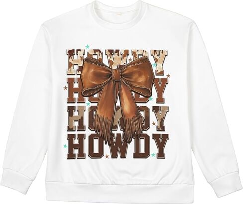 Western Cowgirl Howdy Women's Sweatshirt Brown Leather Bows Pullover Western Mom Tees Tops in Kuwait