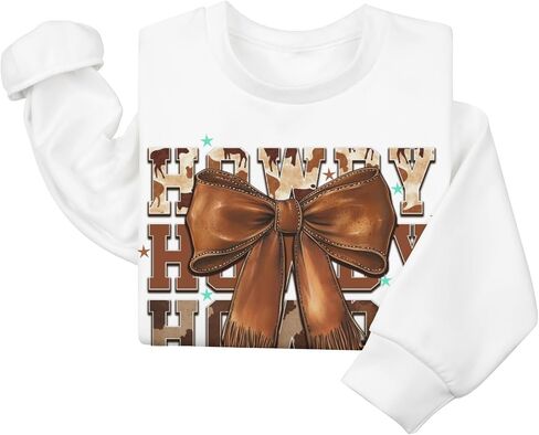 Western Cowgirl Howdy Women's Sweatshirt Brown Leather Bows Pullover Western Mom Tees Tops in Kuwait