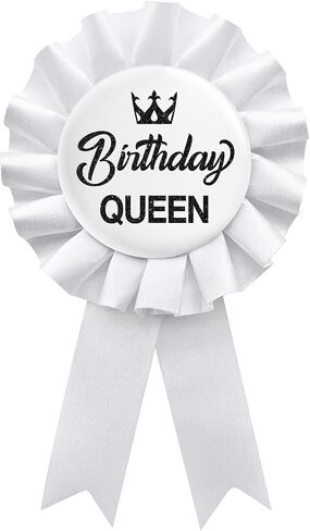 Birthday Queen Tinplate Badge Pin, Happy Birthday Rosette Button Pin Girl or Women White Award Ribbon Party Decorations Sign in Saudi Arabia