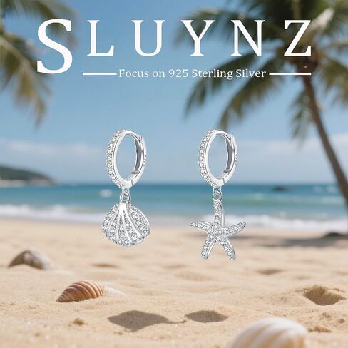 SLUYNZ 925 فضة تشيكوسلوفاكيا صدف هوب أقراط للنساء المراهقات نجم البحر هوجي أقراط استرخى أقراط الشاطئ in Kuwait