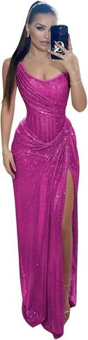 Sparkly Prom Dresses for Women Strapless Sequin Mermaid Evening Gowns with Slit in Saudi Arabia