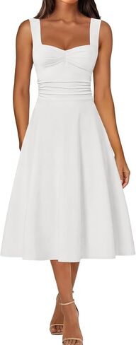 IWD Women's Square Neck A Line Midi Dress Ruched Waist Corset Flowy Elegant Wedding Guest Long Dresses in Saudi Arabia