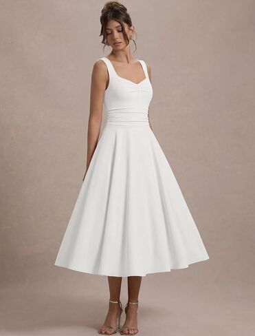 IWD Women's Square Neck A Line Midi Dress Ruched Waist Corset Flowy Elegant Wedding Guest Long Dresses in Saudi Arabia