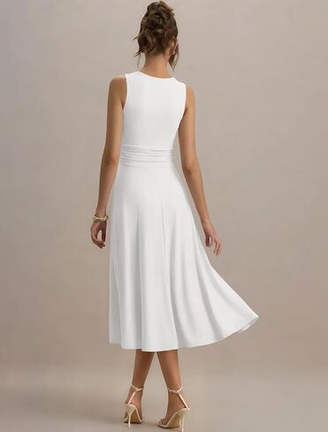 IWD Women's Square Neck A Line Midi Dress Ruched Waist Corset Flowy Elegant Wedding Guest Long Dresses in Saudi Arabia