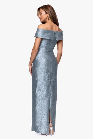 Xscape Women's Jacquard Off the Shoulder Floor Length Dress (Petite) in Kuwait