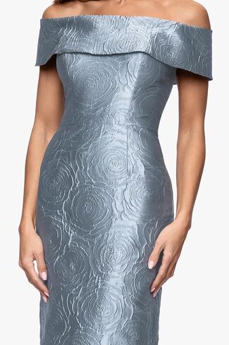 Xscape Women's Jacquard Off the Shoulder Floor Length Dress (Petite) in Kuwait