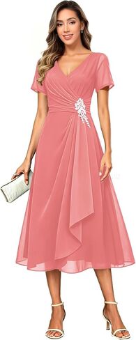 Lace Applique Mother of The Bride Dress Tea Length Mother of Groom Dress Chiffon Formal Gown in Saudi Arabia