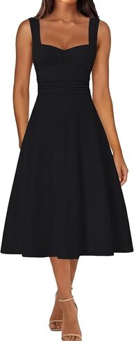 IWD Women's Square Neck A Line Midi Dress Ruched Waist Corset Flowy Elegant Wedding Guest Long Dresses in Saudi Arabia
