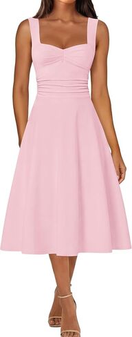 IWD Women's Square Neck A Line Midi Dress Ruched Waist Corset Flowy Elegant Wedding Guest Long Dresses in Saudi Arabia