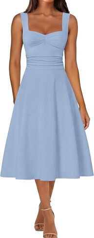 IWD Women's Square Neck A Line Midi Dress Ruched Waist Corset Flowy Elegant Wedding Guest Long Dresses in Saudi Arabia