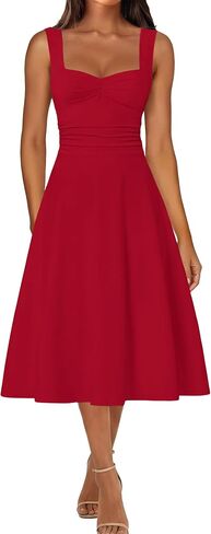 IWD Women's Square Neck A Line Midi Dress Ruched Waist Corset Flowy Elegant Wedding Guest Long Dresses in Saudi Arabia