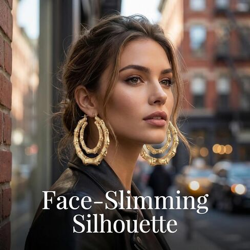Premium 6 Pairs Bamboo Hoop Earrings for Women, Lightweight Chunky 90s Retro Hip Hop Hollow Statement Jewelry, Elegant Large Fashion Accessories in Saudi Arabia