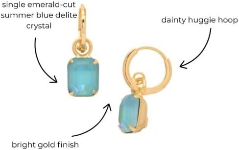 Sorrelli Octavia Huggie Hoop Earrings – Emerald-Cut Summer Blue Delite Crystal Drop on Dainty Hoop in and Gold-Tone Finish in Saudi Arabia