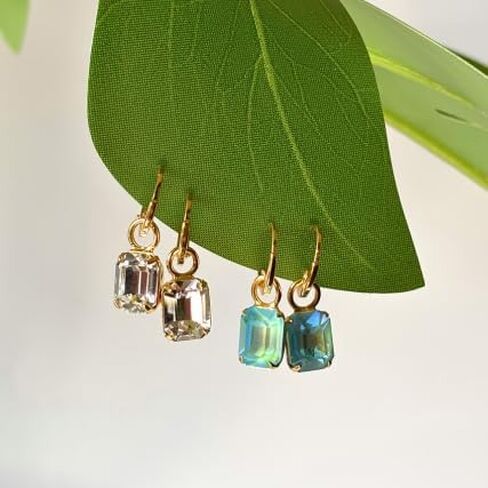 Sorrelli Octavia Huggie Hoop Earrings – Emerald-Cut Summer Blue Delite Crystal Drop on Dainty Hoop in and Gold-Tone Finish in Saudi Arabia