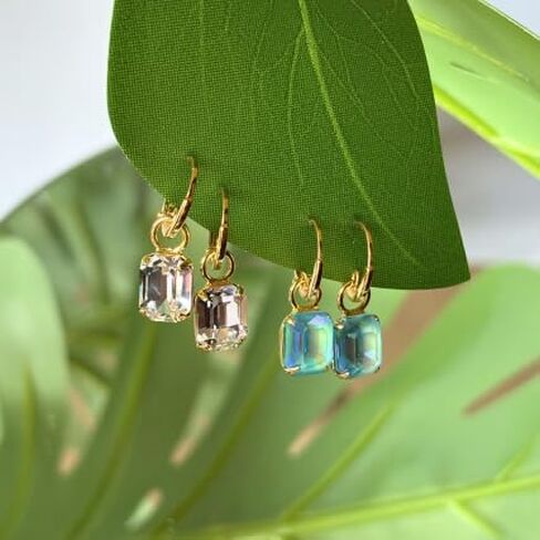 Sorrelli Octavia Huggie Hoop Earrings – Emerald-Cut Summer Blue Delite Crystal Drop on Dainty Hoop in and Gold-Tone Finish in Saudi Arabia