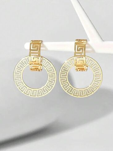 Trendy Gold-Plated Hoop Earrings for Women: Greek-Inspired Openwork Design, Fashionable Ethnic Jewelry for Parties, Dates, Daily Commutes & Casual Vacations in Saudi Arabia